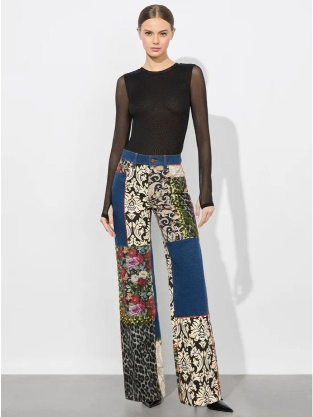 Alice + Olivia Weezy Lola Blue Multi Mixed Media Jeans 26 NWT $595 - Picture 2 of 11